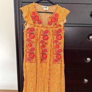 Savanna Jane Orange Dress with Pink Floral Embroidery